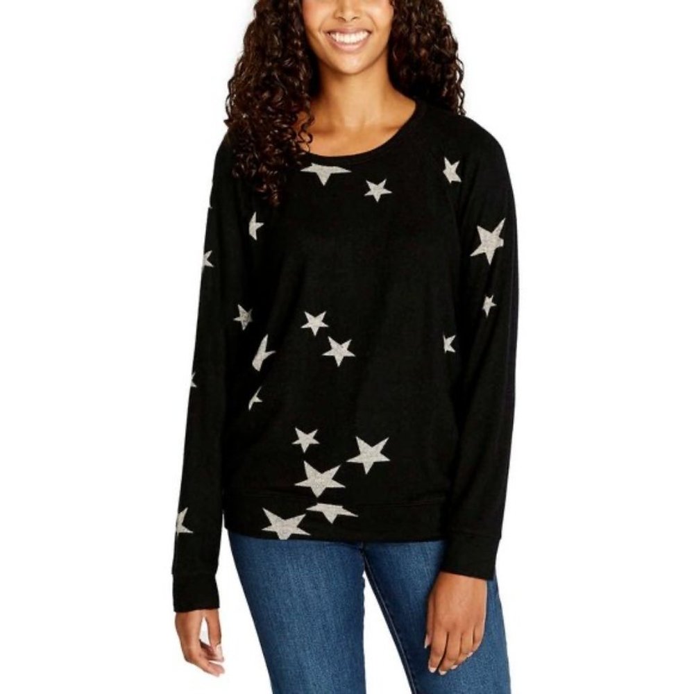 Buffalo David Bitton Black Crewneck Sweater with Silver Star Print